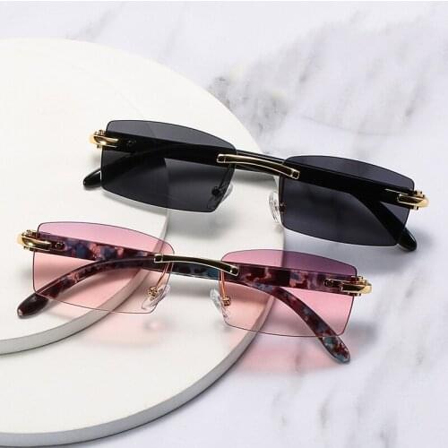 New Unisex Square Frameless Sunglasses Trendy Personality Arrow Mirror Feet Cut-Edge Sunglasses Outdoor Travel Beach Glasses