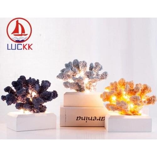 Luckk Craft Statue Mediterranean Style Resin Coral Model With LED Home Interior Decoration Colorful Marine Ornaments Decor For K
