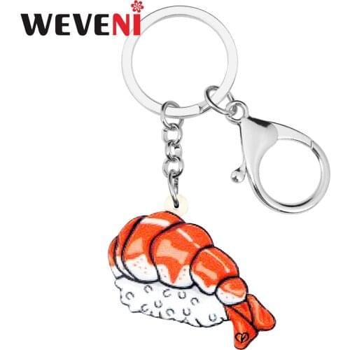 WEVENI Acrylic Japanese Prawn Sushi Anime Key Chains Keychains Rings Trendy Cate Jewelry For Women Girls Charms Gift Summer New