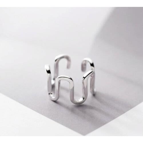 Sole Memory Irregular Geometric U Shape 925 Sterling Silver Female Resizable Opening Rings SRI976