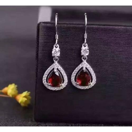 Natural red garnet stone drop earrings 925 silver Natural gemstone earring women personality water drop Earrings for party