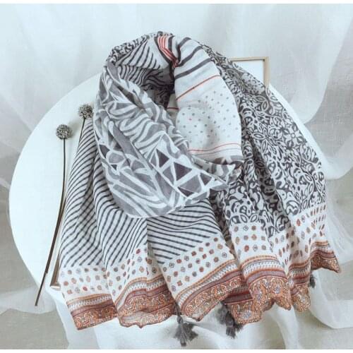 2020 New Geometry Print Tassel Scarf Shawls Long Women Geometric Print Hijab Wrap Free Shipping