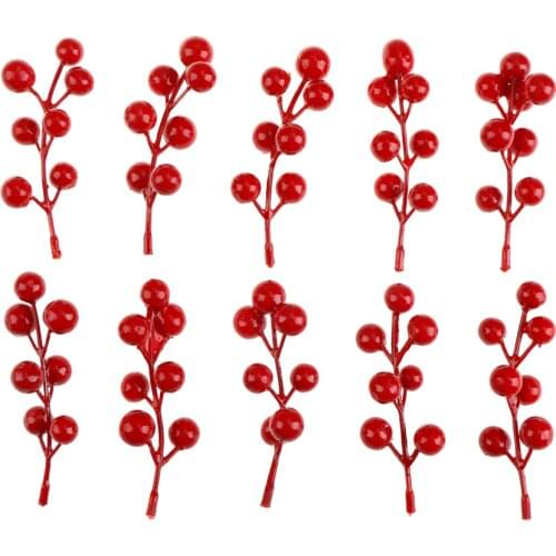 10pcs/lot Artificial Mini Cherry Berries Pearl Flower Stamen Wedding Bouquet Christmas Decoration Fruit Length 14-15cm