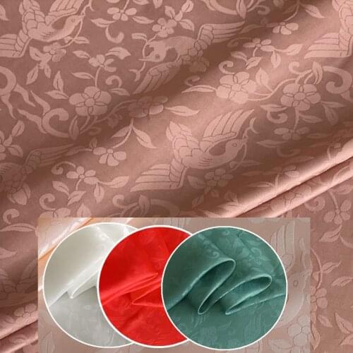 100cm*114cm Vintage Birds Flower Silk Cotton Jacquard Fabric For Dress Natural