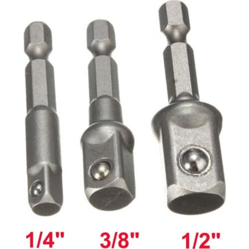 3pcs/lots Chrome Vanadium Steel Socket Adapter Set Hex Shank to 1/4" 3/8" 1/2" Extension Drill Bits Bar Hex Bit Set Power Tools