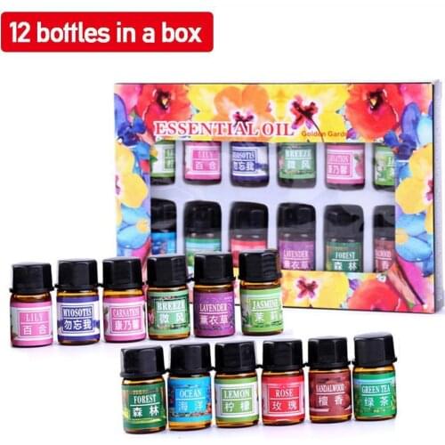 Pure Essential Oils 12pcs Gift Set Natural Plant Aroma Essential Oil Diffuser Eucalyptus Vanilla Mint Lavender Rose Tea Tree Oil