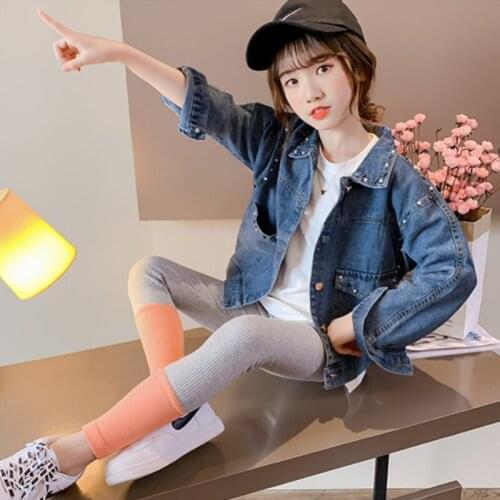 Girls Babys Coat Jacket Outwear 2021 Beading Jean Winter Autumn Overcoat Top Zipper Cardigan Childrens Clothing