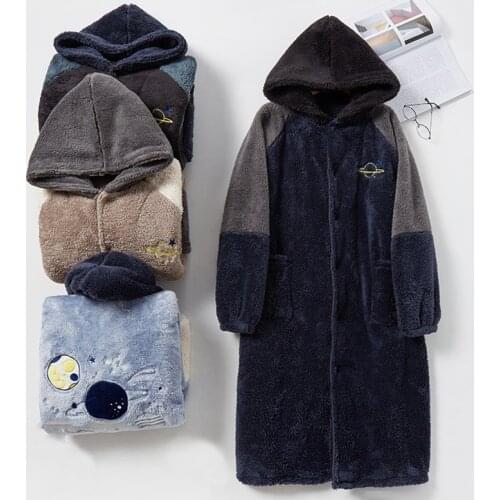 Flannel Pajama for Men and Women Winter Hooded Buttons Thickened Warm Fluffy Robe Plush Nightgown Home Clothes Sleep Wear Pijama