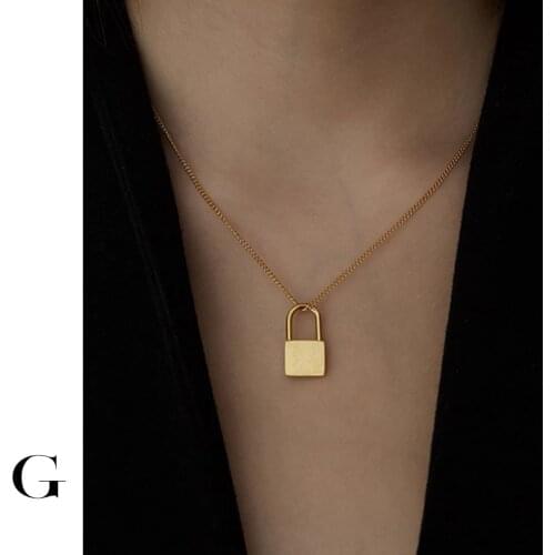 GHIDBK Stainless Steel Chunky Lock Pendant Necklaces 2020 Fashion Statement Delicate Chokers Women Chic Vintage Necklace Jewelry