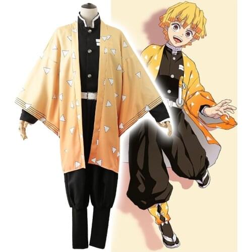 Anime Demon Slayer Cosplay Costume Agatsuma Zenitsu Kimetsu no Yaiba Cosplay Costume Men Kimono Yellow Uniform