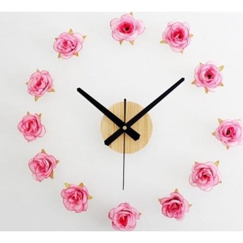 Beautiful Flowers Romantic Rose DIY Large Wall Clock Rural Creative Background Stickers Clock For Home Room Decor