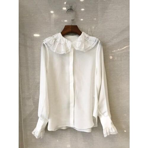 New ladies fashion 2021 long sleeve sexy casual solid color ruffled stand collar shirt 0106