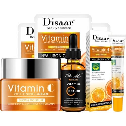 Vitamin C Whitening Facial Cream Face Serum Face Mask Set Repair Fade Freckles Remove Dark Spots Melanin Remover Brightening