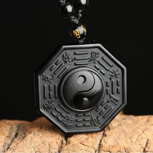 Natural Obsidian Taiji Eight Diagrams Jade Necklace Pendant Jewelry Lucky Exorcise evil spirits Amulet Pendant Fine Jewelry