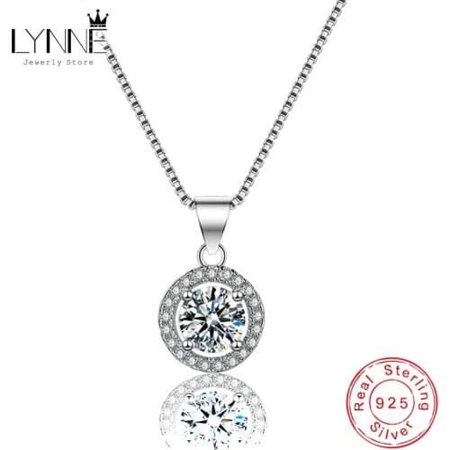 New Fashion 925 Sterling Silver Round Zircon Pendant Necklace Fine Rhinestone Clavicle Necklaces Women&Girl Party Jewelry Gift