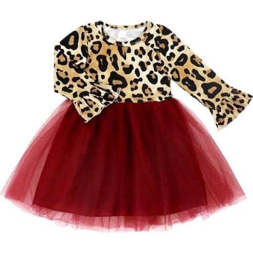 Leopard Red Yarn Girls Dresses Spring Autumn Dress Polyester Skirt Clothes Fashion Gifts For Children