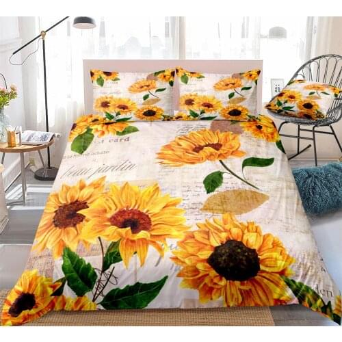 Sunflower Bedding Set Floral Duvet Cover Set Retro Bed Set Plant Bedclothes for girls Orange Home textiles