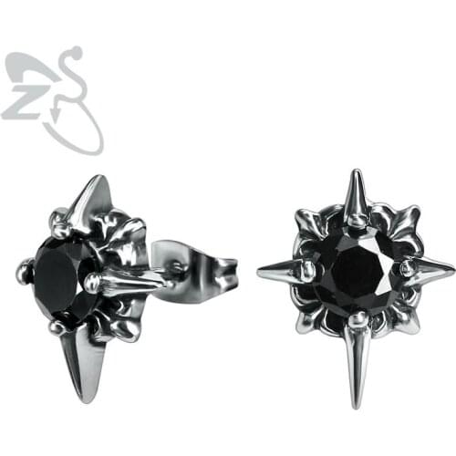 Punk Style Ear Stud Cross Star Ear Pin Black Crystal Steel Oorbellen Stud Earring For Women/men Earrings Piercing Body Brincos