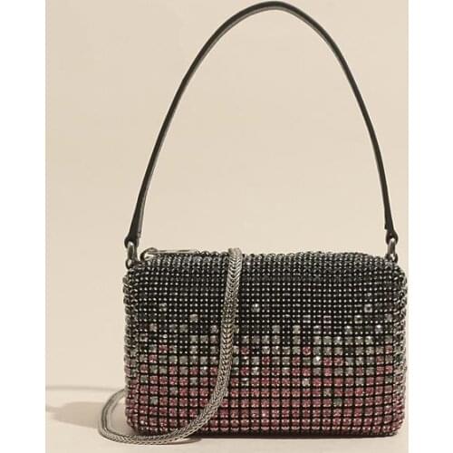 Spot 2021 spring new European and American style dinner bag solid color small square bag with rhinestones
