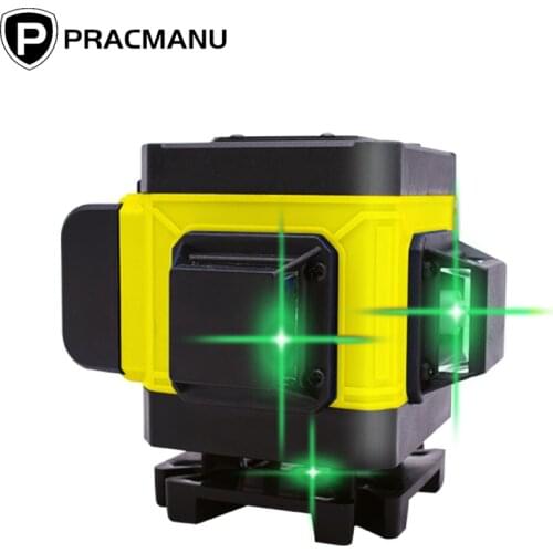 PRACMANU 12 Lines 3D Laser Level 360 Self-Leveling Horizontal And Vertical Cross Line Power Display Beam Line Green Laser Level
