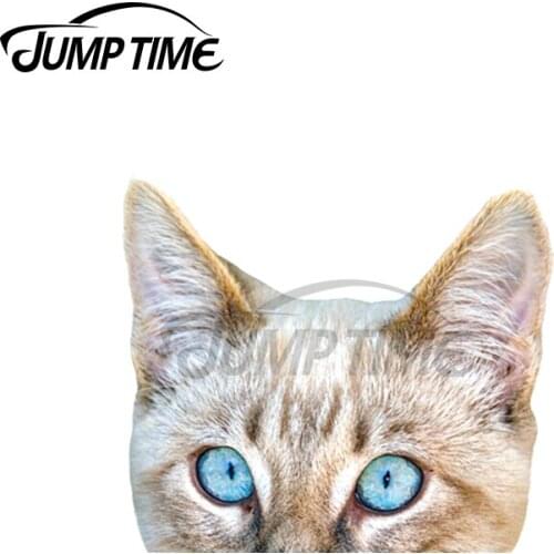 Jump Time 13 x 7.2cm For Peeking Cat with Blue Eyes Creative Car Sticker Bumper Window Decal Suitable for All Types of Vehicles