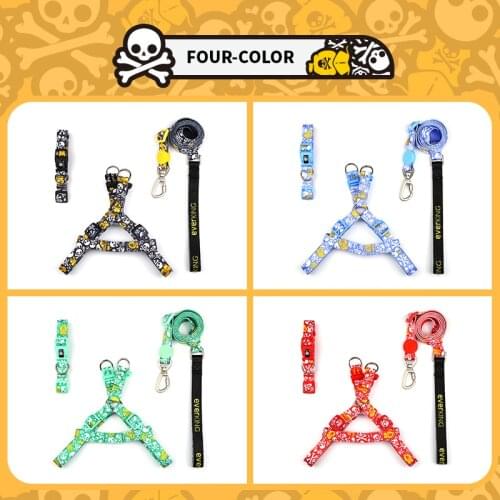 High Quality Pirate Designer Luxury Dog Collar Chest Harness Traction Rope Set Pet Dogs Walking Climbing Walk-in Pet Safety Belt