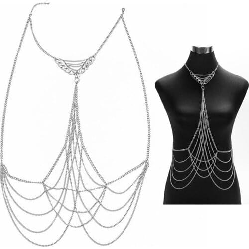 Womens Punk Sexy Fashion Gold Faux Body Belly Waist Chain Bikini Beach Harness Chains Necklace Jewelry Bikini Necklace