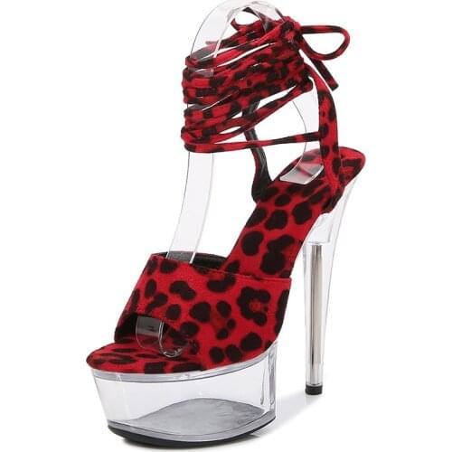 Mclubgirl 2021 New Womens Sexy 34-43 Leopard Sexy 13 Cm 15cm Heels Thin Heeled Platform Sandals Transparent Shoes LFD-190-24