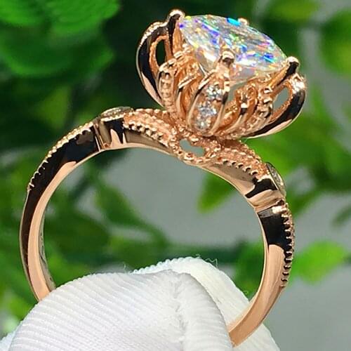 18K Au750 Yellow Gold Women Wedding Party Engagement Ring 1 2 3 4 5 Carat Round Moissanite Diamond Ring Crown Flower Bud Elegant