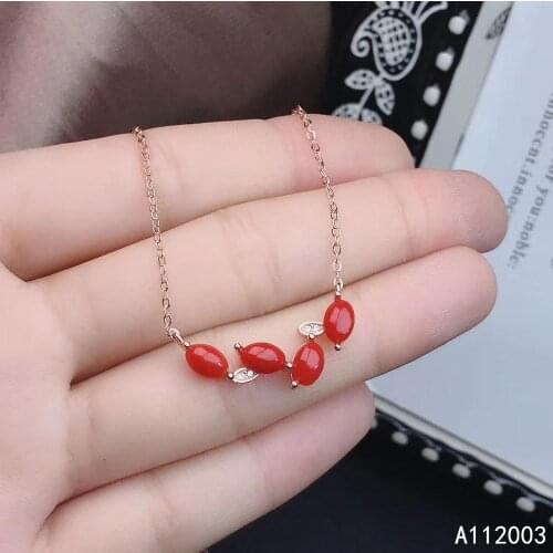KJJEAXCMY Fine Jewelry 925 Sterling Silver inlaid Natural gemstone red coral Female Pendant Necklace trendy Support test