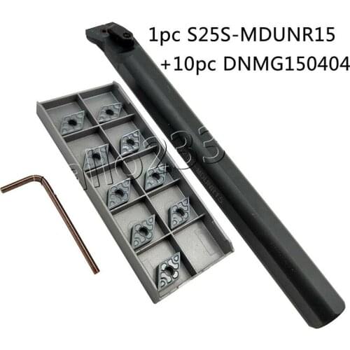 10PCS DNMG150404-TF IC907/DNMG431 lathe inserts + 1PCS S25S-MDUNR15 Boring Bar Lathe Turning Tool holder
