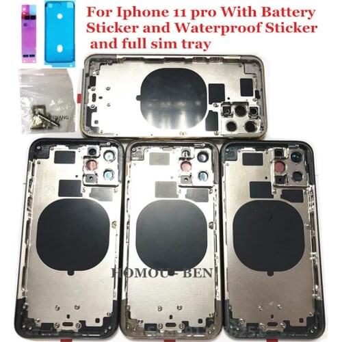 10Pcs/Lot AAA Quality For IPhone 11 Pro Back Glass With Middle Frame Housing Assembly Battery Cover With Full Sim Tray