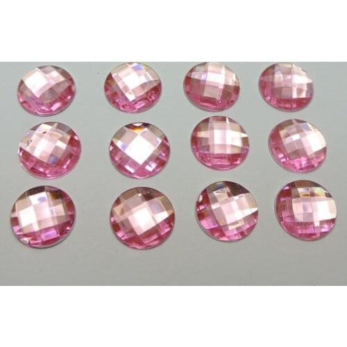 100 Pink Acrylic Flatback Rhinestone Faceted Round Gems 14mm No Hole