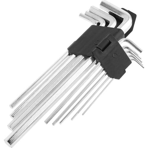 9pcs CR-V Steel Hexagon Wrench 1.5/2/2.5/3/4/5/6/8/10mm Set Hand Tools with Flat Head and L Type for Industrial Engineering