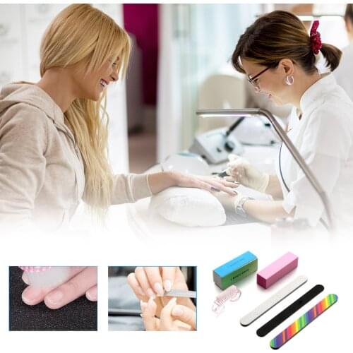 6 Pcs/set Nail Art Tools Manicure UV Gel Nail Set Pink Cleaning Brush Four-steps Sanding Buffer Block Gray Nails Files 100/180