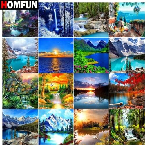 HOMFUN Full Square/Round Drill 5D DIY Diamond Painting "Lake mountain tree"3D Embroidery Cross Stitch 5D Home Decor Gift