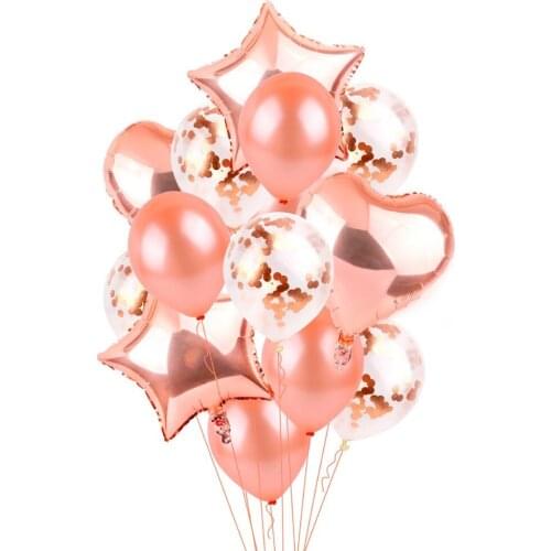 Aluminum Film Rose Gold Star Love Baloon Birthday Party Decor Glossy Pearl Latex Balloons Metallic Colors Inflatable Air Balls