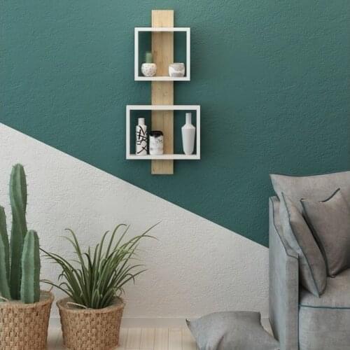 White Decoration Shelf Antibacterial Original Wood Hand Made Wall Rack for Flowers Books, Living Room, Work Place Art