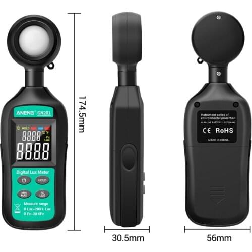 GN201 Luxmeter Digital Light Meter 200K Lux Meter Photometer uv Meter UV Radiometer Handheld Illuminometer Photometer
