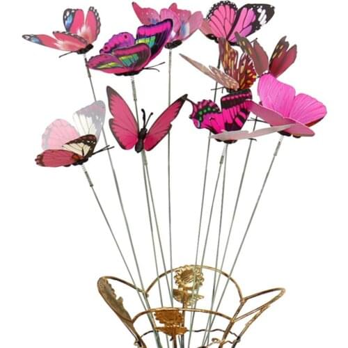 10Pcs/Set Simulation Butterfly Stick Outdoor Garden Flower Pot Decor Ornament PVC Simulated Butterfly Stick Yard & Garden Decor