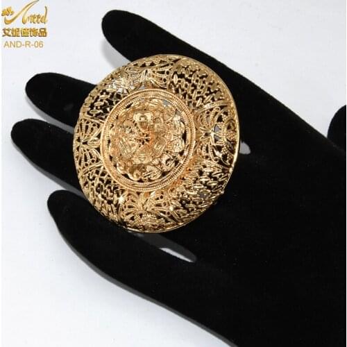 Dubai 22K Goldge Ring Jewelry Wedding Fine Jewellery Big Rings African Bride Wife Gifts Ring Resizable Size For Women Hot Sale