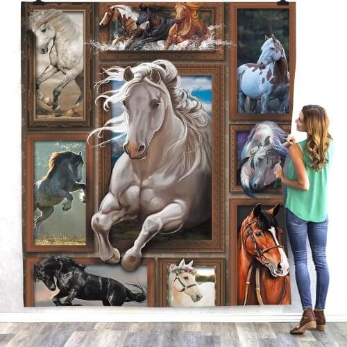 White Horse 3d printed fleece blanket for Beds Hiking Picnic Thick Fashionable Bedspread Sherpa Throw Blanket Drop shipping 01