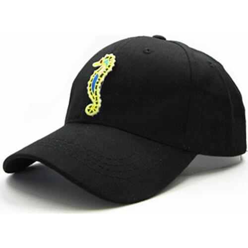 Golden Sea Horse Embroidery Cotton Baseball Cap Hip-hop Cap Adjustable Snapback Hats for Men and Women 331