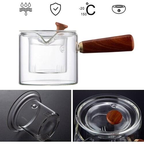 500ml Good Clear Borosilicate Glass Teapot With Glass Strainer and Wooden Handle Heat Resistant Loose Leaf Tea Milk Pot Kettle