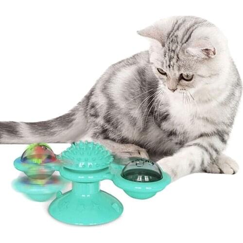 Windmill Toys For Cats Puzzle Whirling Turntable With Brush Cat Play Game Toys Windmill Kitten Interactive Toys Supplies