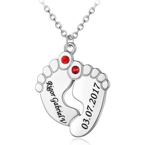 Personalized Baby Feet Pendant Necklace with Birthstone Customized Name Necklace Gift for Mother MNE20008