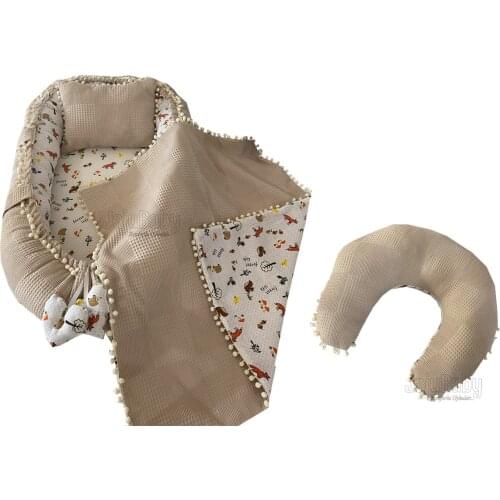 Jaju Baby Handmade, Pique Fabric and Muslin Fabric Fox Design Pompom Set of 4 Babynest