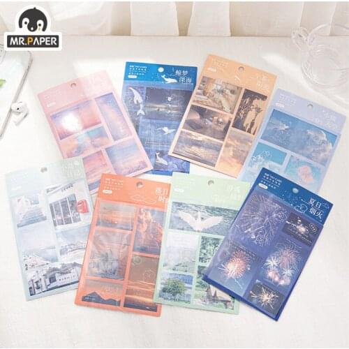 JIUMO 8 Designs 2 Pcs/bag Ins Style Floating World Series Hand Account DIY Decor Collage Material Plain Sheet Stickers