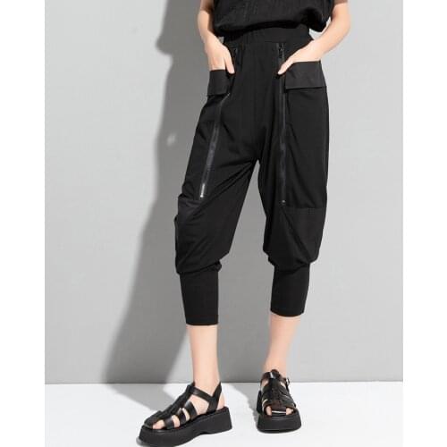Capris womens summer feet Harem Pants fashion 2021 New Street personality splicing zipper pocket loose casual pants