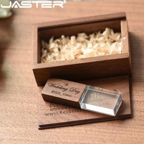 JASTER usb flash drive Crystal Wooden pen drive 128GB memory stick pendrive 8GB 16GB U disk 32GB 64GB wedding gift thumb drive
